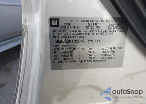 2010 Buick Enclave 2Xl z USA, uszkodzony, nr VIN 5GALVCED4AJ127116